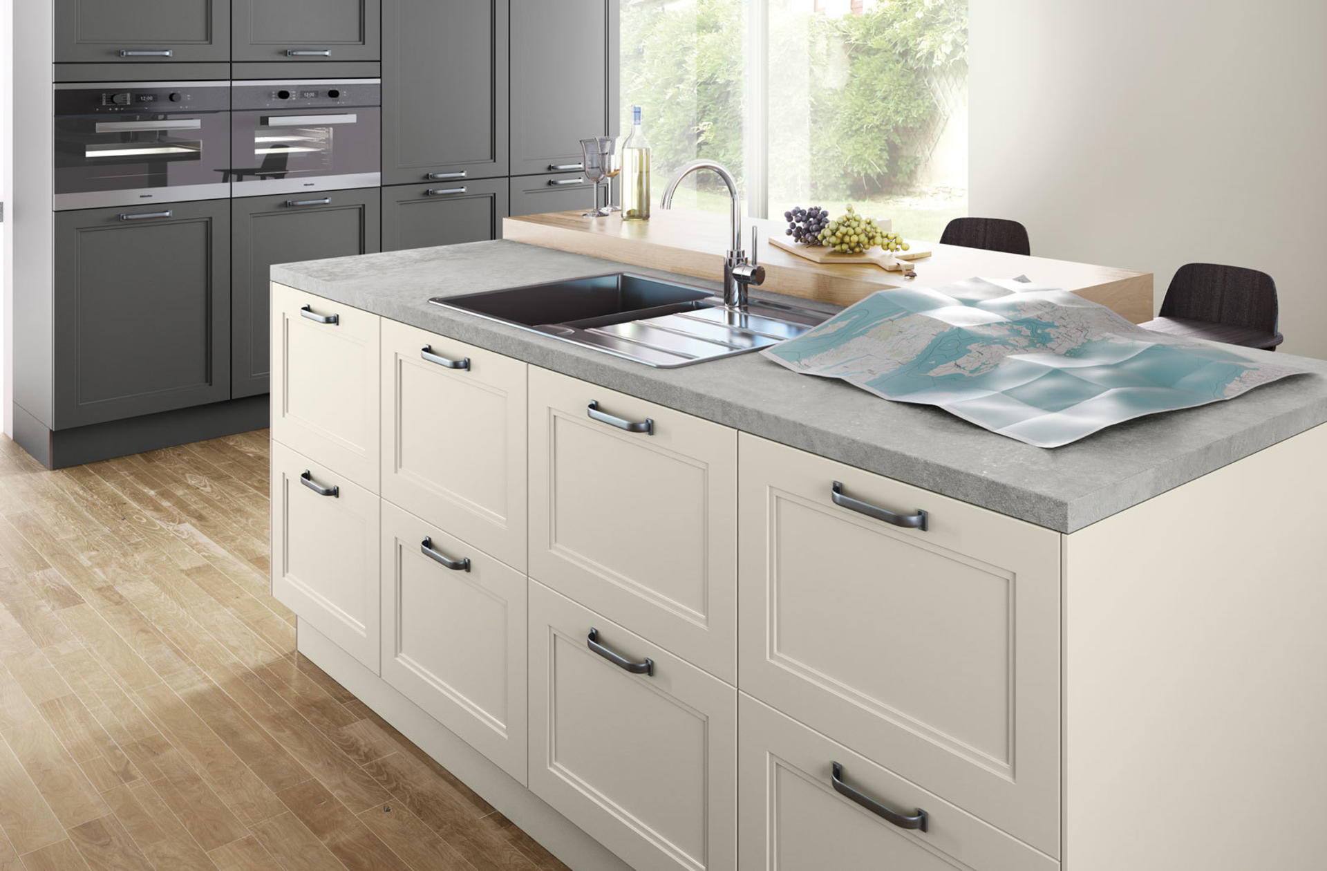 Кухни Häcker, Magnolia satin lacquer | Lava grey satin lacquer | 5035, фото 3